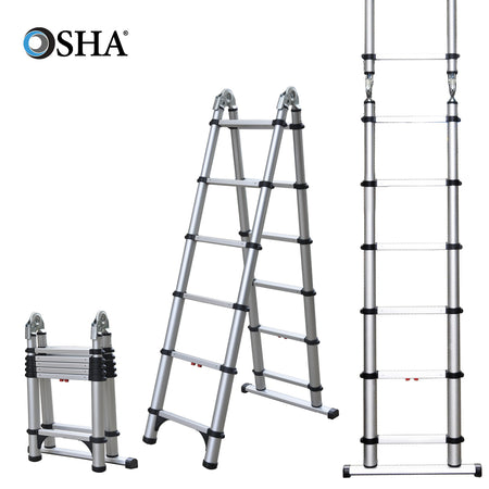 12 ft Reach Professional Wide Step Telescoping A-frame Ladder
